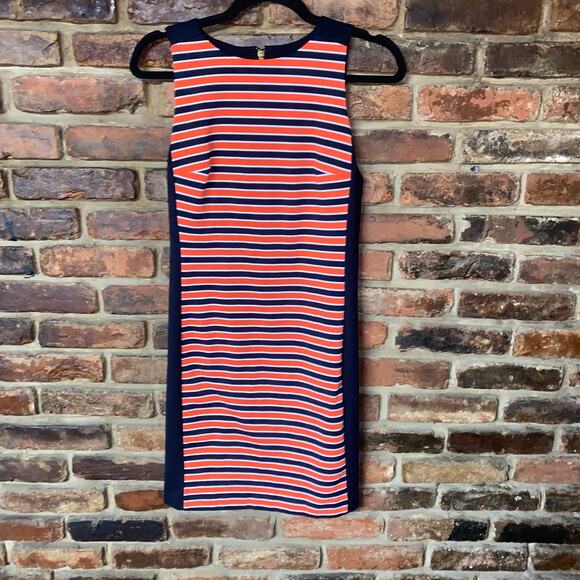 MICHAEL Michael Kors Navy Blue Orange Stripe Sleeveless Shift Dress Size 0 - Picture 1 of 6